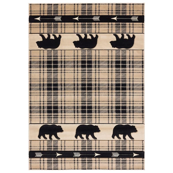 Cottage Tartan Bear Beige 5 ft. 3 in. x 7 ft. 6 in. Area Rug