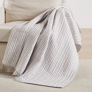Tobago Stripe Taupe Quilted Cotton Throw Blanket