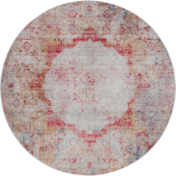 Dream Shag Premium Machine Washable Abstract ADS675 Red 8 ft. x 8 ft. Round Rug