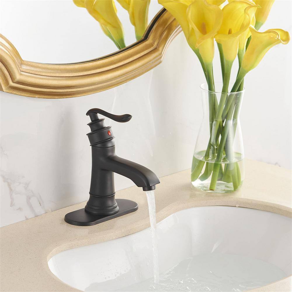 Matte Black Single Handle Brass Bathroom Faucet with Pop-Up Drain