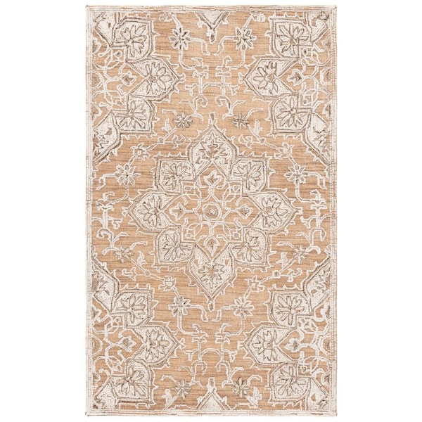 Trace 3 ft. x 5 ft. Gold/Ivory Ornate High-Low Area Rug
