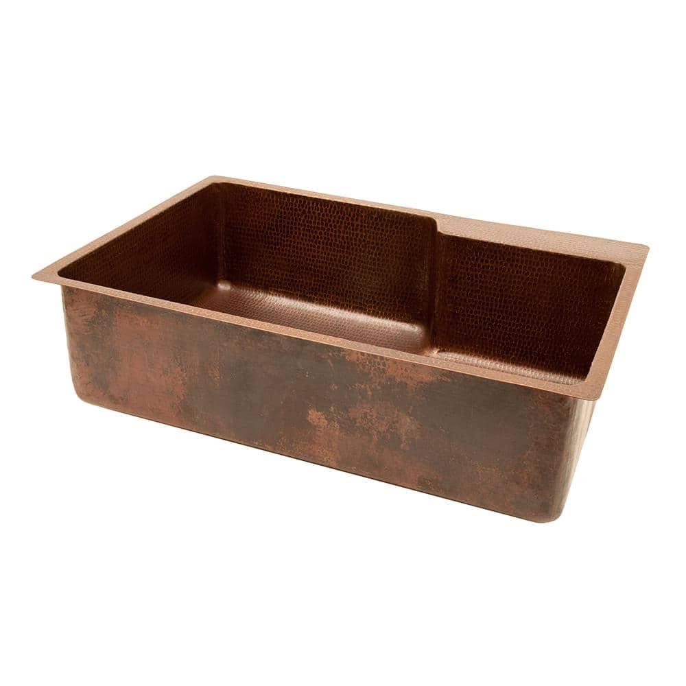 33" Hammered Copper Drop-In Kitchen Sink with Accessories