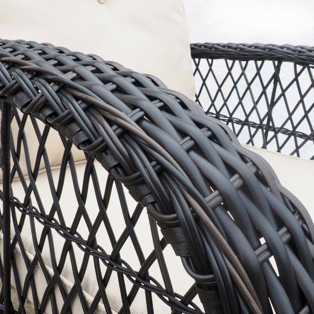 Khaki Wicker Swivel Glider Rocker Patio Set with Glass Table