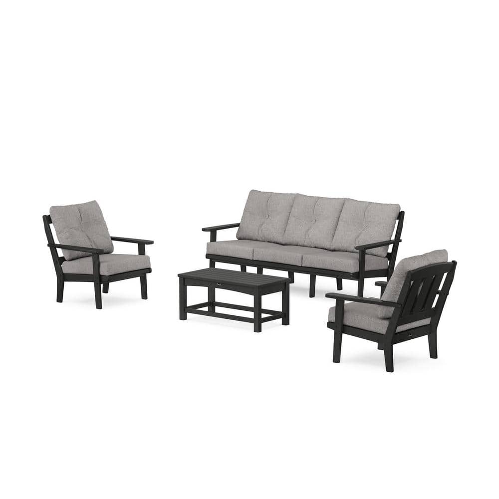 Cape Cod 4-Piece Plastic Patio Conversation Set with Sofa in Charcoal Black/Grey Mist Cushions price history on PriceWatchPro