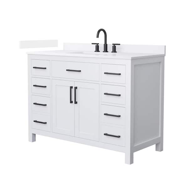 Wyndham Collection Beckett 48 in. Single Freestanding White Bath Vanity with White Quartz Top (Assembled)