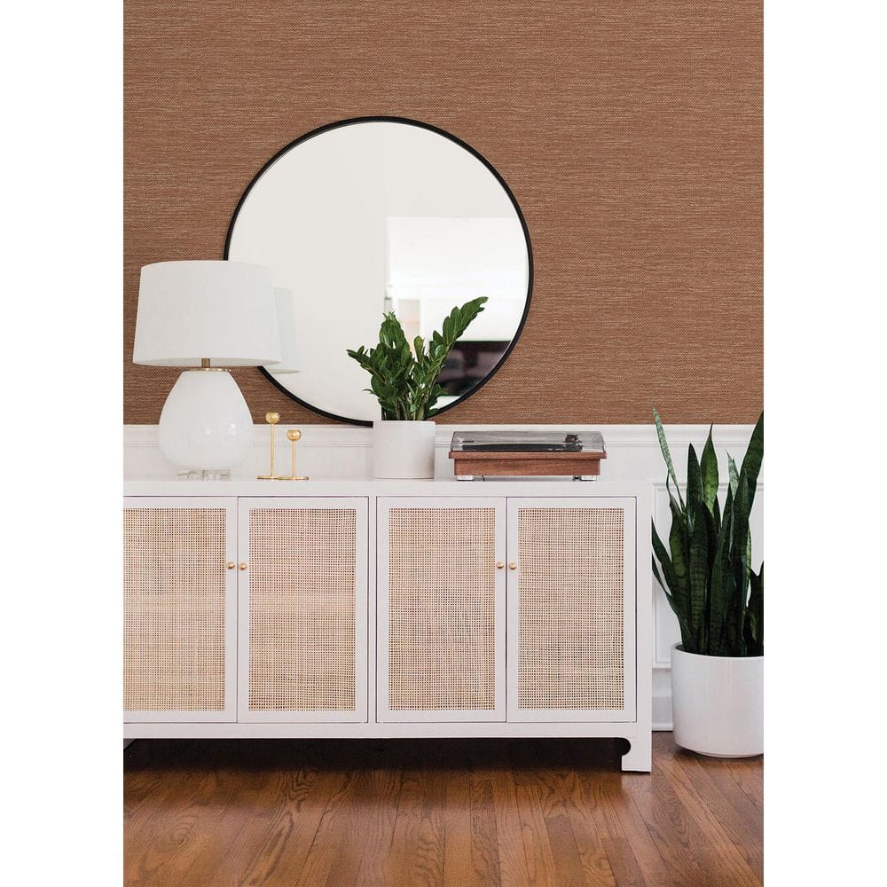 Rust Faux Grasscloth Vinyl-Coated Non-Pasted Wallpaper Roll