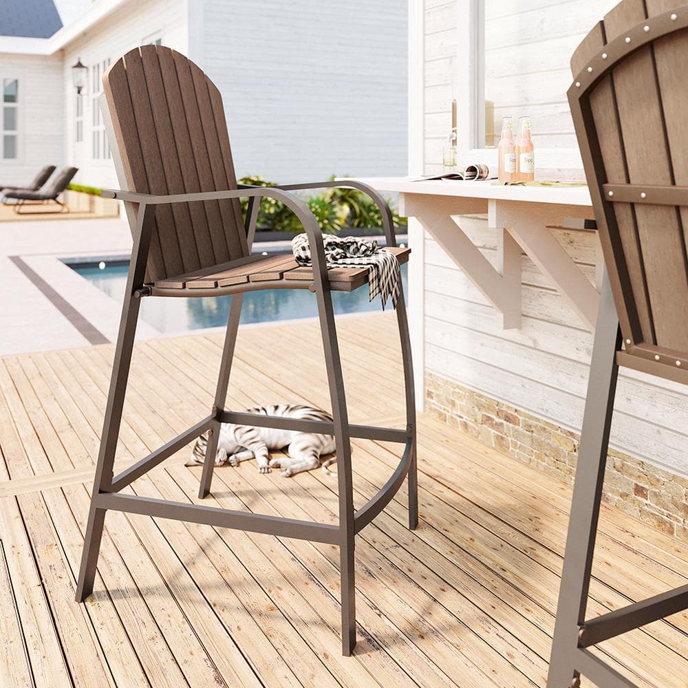 Brown Aluminum Frame Outdoor Counter Height Bar Stools, Set of 2