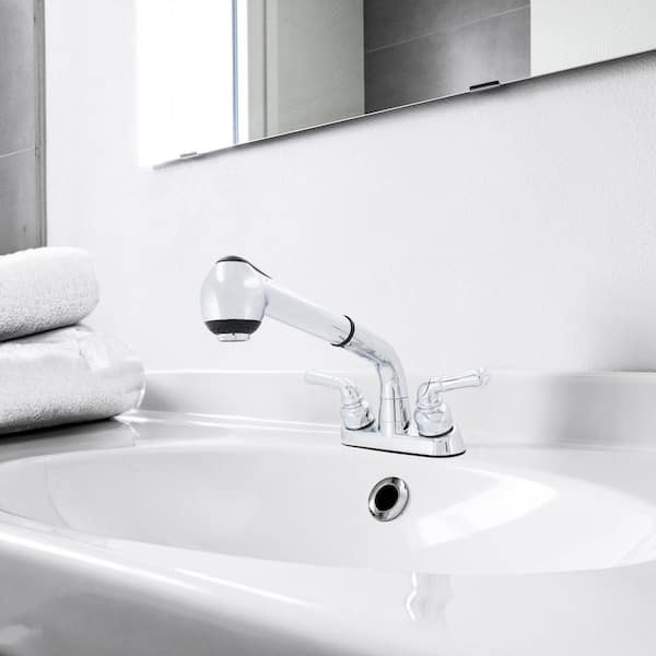 Dual Handle Pull out Sprayer Laundry Utility Faucet with Washerless Cartridge in Chrome