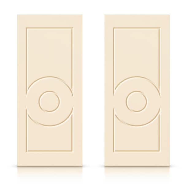 CALHOME 60 in. x 80 in. Hollow Core Beige Painted Composite MDF Interior Double Closet Sliding Doors