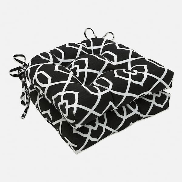 Pillow Perfect 16 in. x 15.5 in. Outdoor Dining Chair Cushion in Black/White (Set of 2)