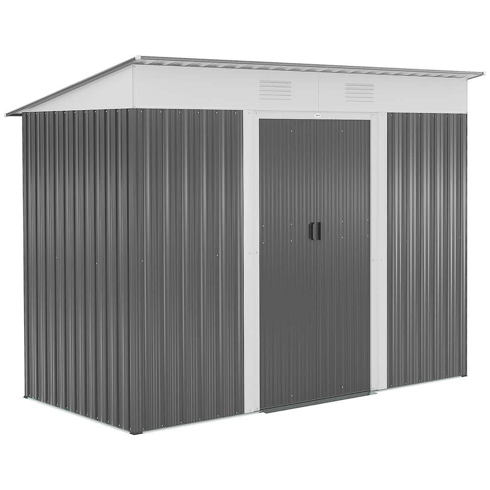 8' x 4' Black and White Metal Outdoor Storage Shed with Windows