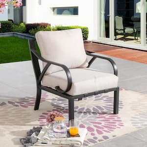1-Piece Metal Arm Chair Outdoor Sectional with Beige Cushions