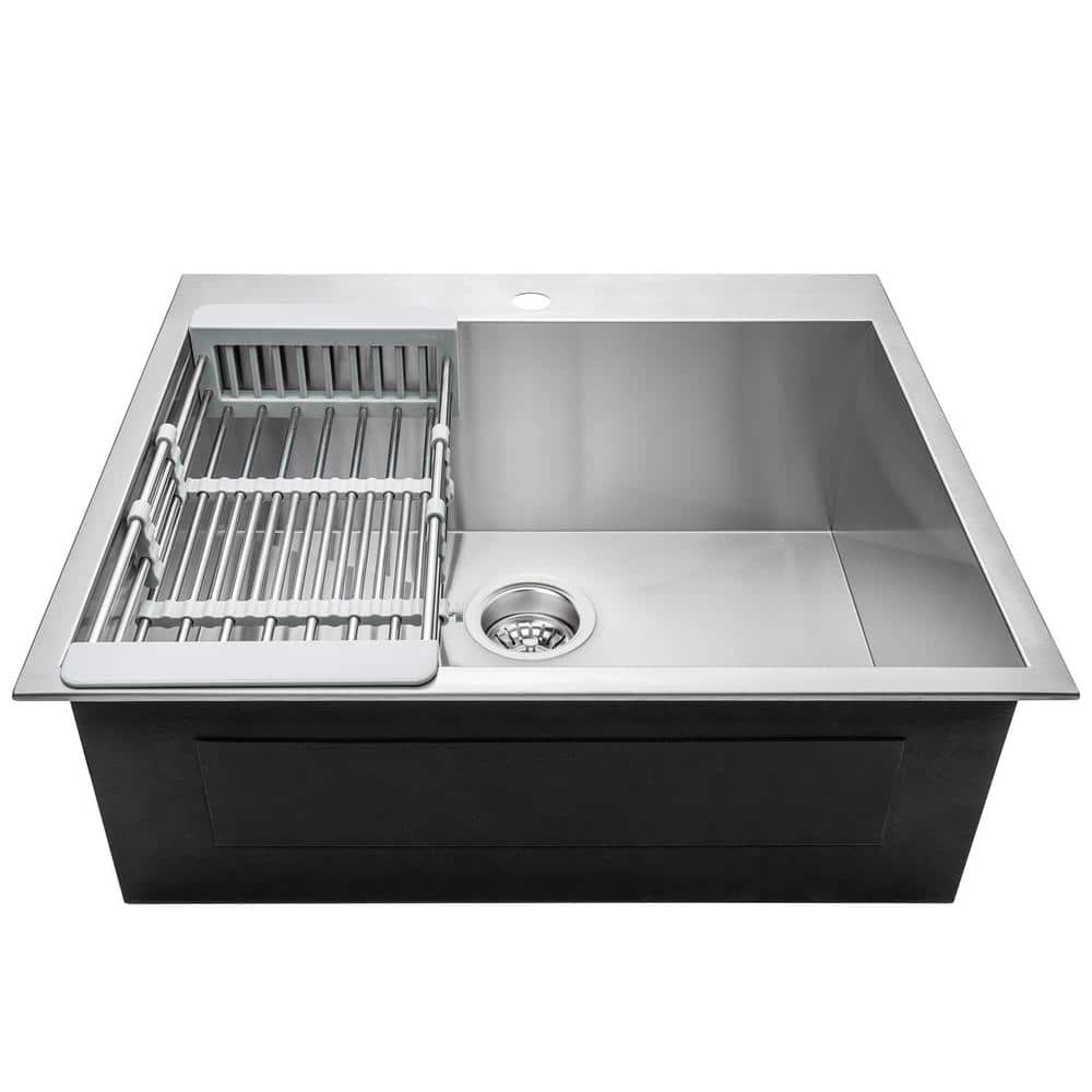 25'' Brushed Stainless Steel Single Bowl Drop-In Kitchen Sink with Faucet