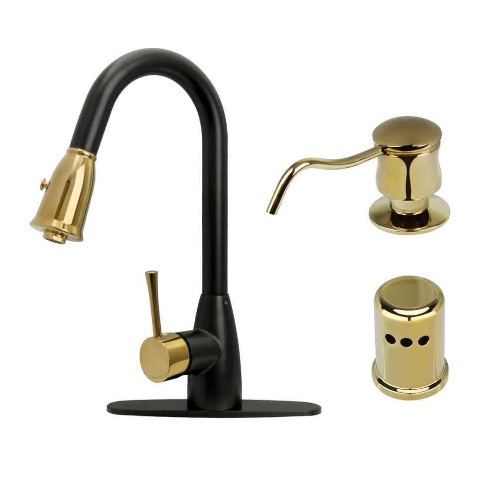Double-Handle Black and Gold Widespread Kitchen Sink Faucet with Side  Sprayer and Soap Dispenser Akicon (Black and Gold) 