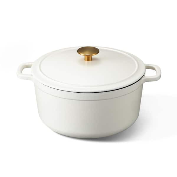 5 qt. White Enameled Cast Iron Dutch Oven Pot with Lid, Healthy and Non-Toxic, Dual Handles, All Stovetop Compatible