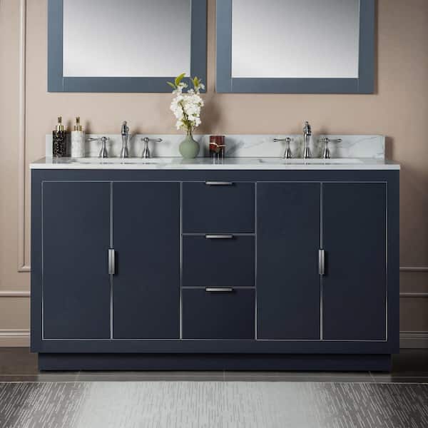 WOODBRIDGE Venice 61in. W x 22in. D x 38in. H Bath Vanity in Grey with Engineered Marble Vanity Top in Fish Belly with White Basin