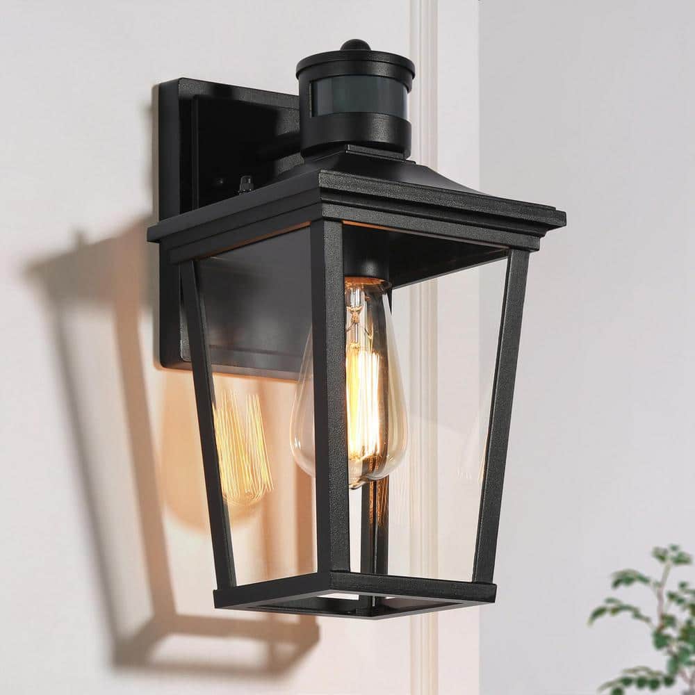 LNC Modern 1-Light Black Dusk to Dawn Outdoor Wall Light with Motion Sensor Exterior Wall Sconce with Clear Glass Shade