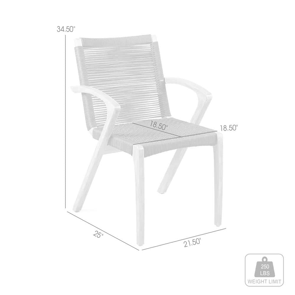 Black Rope and Eucalyptus Outdoor Dining Arm Chairs, Set of 2