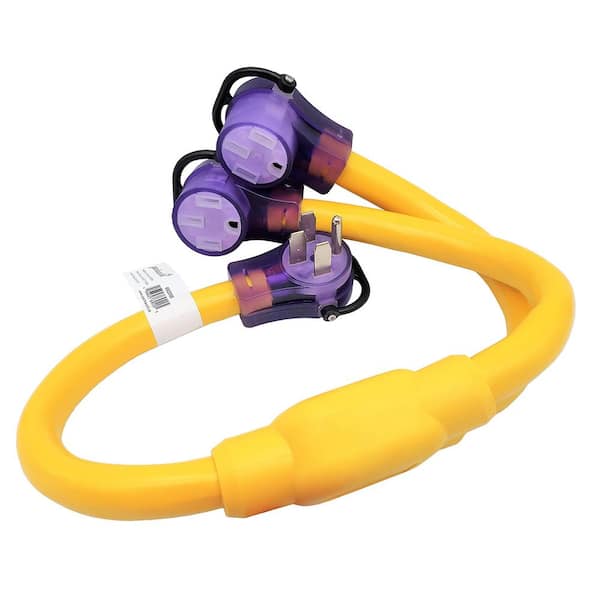 parkworld 3 ft. STW 6/4 4-Wire RV 50 Amp Y Adapter Cord NEMA 14-50P Plug to two 14-50R Female Receptacle Yellow