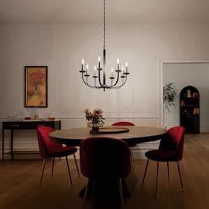 Kennewick 27.25 in. 8-Light Black Traditional Candle Circle Chandelier for Dining Room