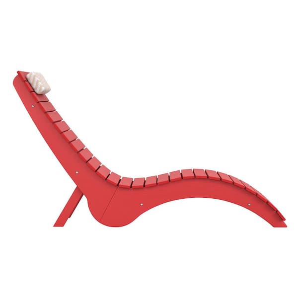 Sirena Bright Red HDPS Plastic Stackable Outdoor Chaise Lounges Patio Lounge Chair with Headrest and Sandbag Set of 4