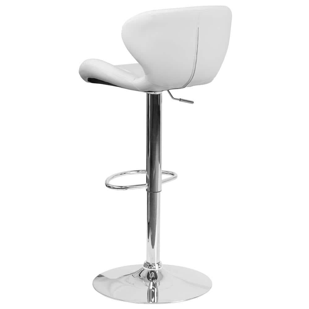 Curvaceous White Vinyl and Chrome Adjustable Saddle Barstool