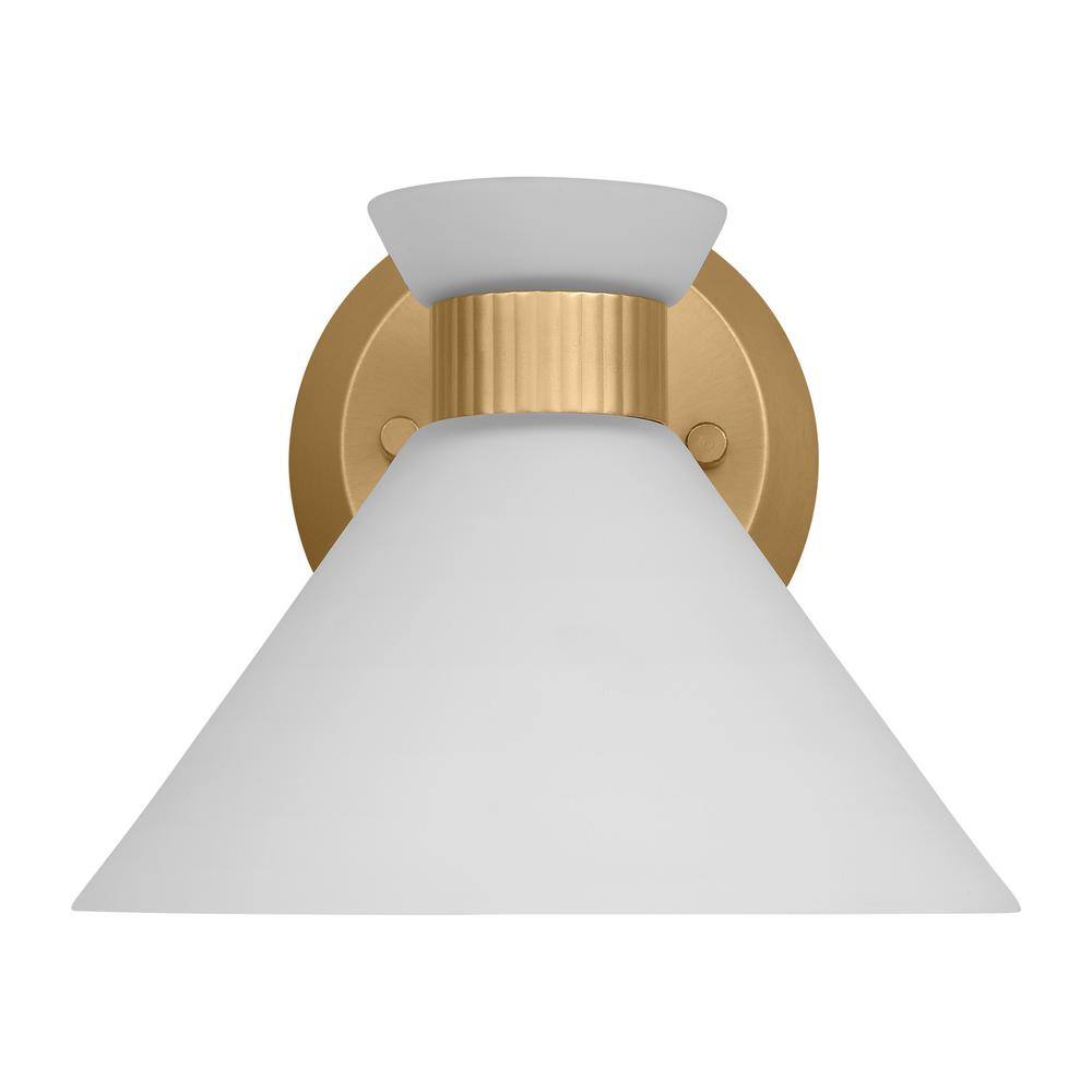 Satin Brass and Etched Glass Mid-Century Modern Sconce