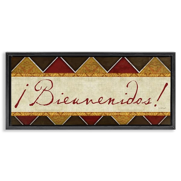Stupell Industries Welcome Phrase Traditional by Jennifer Pugh Black Floater Frame Typography Graphic Art Print 11 in. x 25 in.