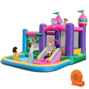 6-In-1 Kids Inflatable Bounce House with 750-Watt Blower Jumping Area Ball Pit Pools