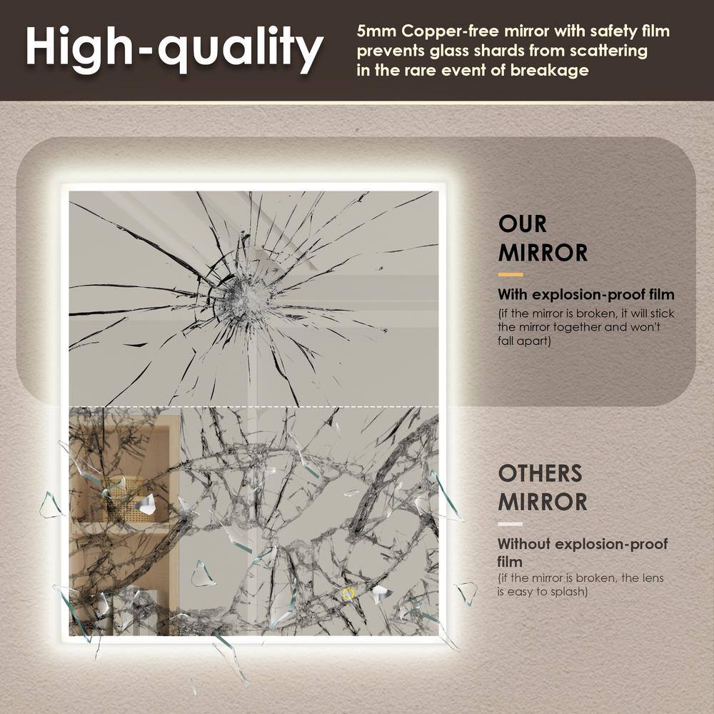 36" x 30" Frameless LED Vanity Mirror with Anti-Fog Technology