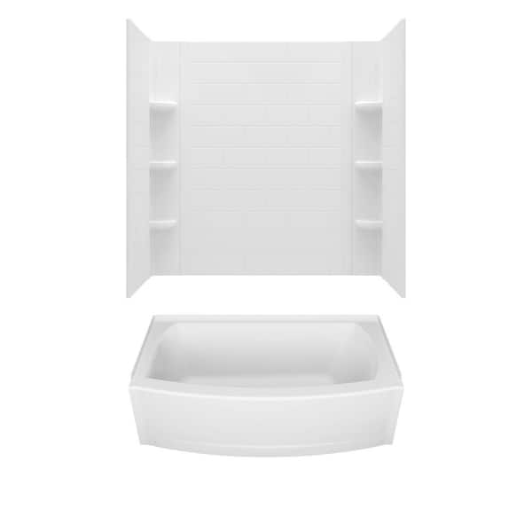 American Standard Ovation Curve 60 in. Left Hand Drain Rectangular Alcove Bathtub with Wall Surrounds in Artic White