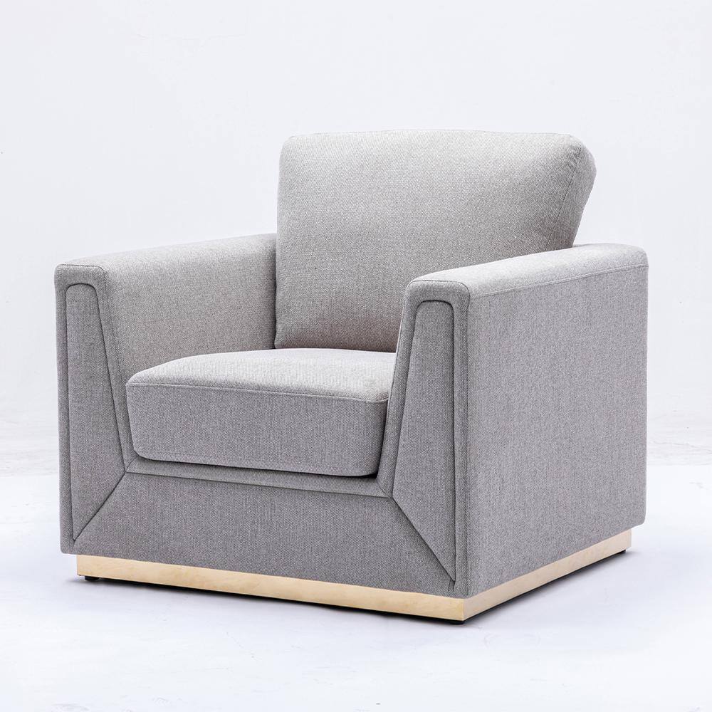 Gray Linen Barrel Accent Chair with Wooden Frame