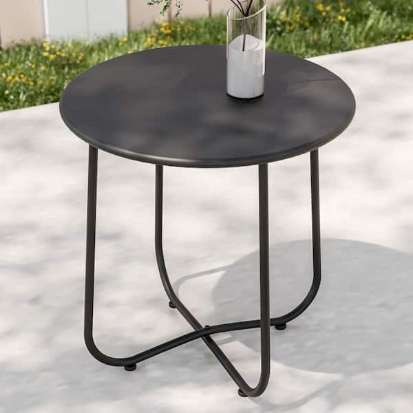 Sonkuki Patio Black Round Metal Frame Outdoor Side Table Modern Industrial Style with Weather Resistant