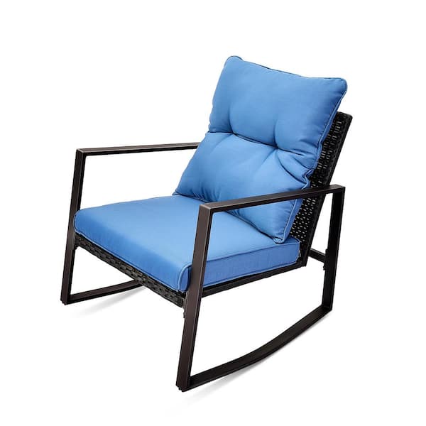 Sudzendf 3-Piece Patio Bistro Set Outdoor Rocking Chair with Blue Cushion for Yard Garden Poolside