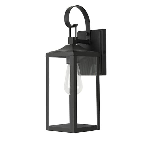 Hukoro Castle 1-Light 16 in. Outdoor Hardwired Wall Lantern Sconce with Matte Black Finish and Clear Glass Shade