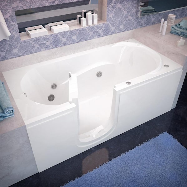 Universal Tubs HD Series 60 in. Left Drain Step-In Walk-In Whirlpool Bath Tub with Low Entry Threshold in White