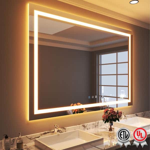 null Backlit and Front Light 72 in. W x 48 in. H Rectangular Frameless Wall Bathroom Vanity Mirror
