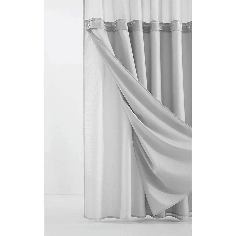 Silver Waffle Weave Shower Curtain with Detachable Liner