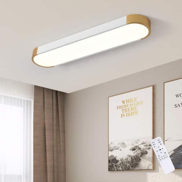 27.5 in. 36-Watt Modern Dimmable White Simple Rectangle Integrated LED Flush Mount with Remote Included for Living Room