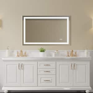48 in. W x 30 in. H Rectangular Frameless LED Anti Fog Memory Dimmable Front Light Wall Bathroom Vanity Mirror in White