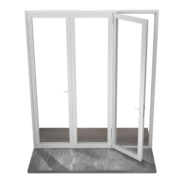 96 in. x 96 in. Right Swing/Outswing White Aluminum Folding Patio door