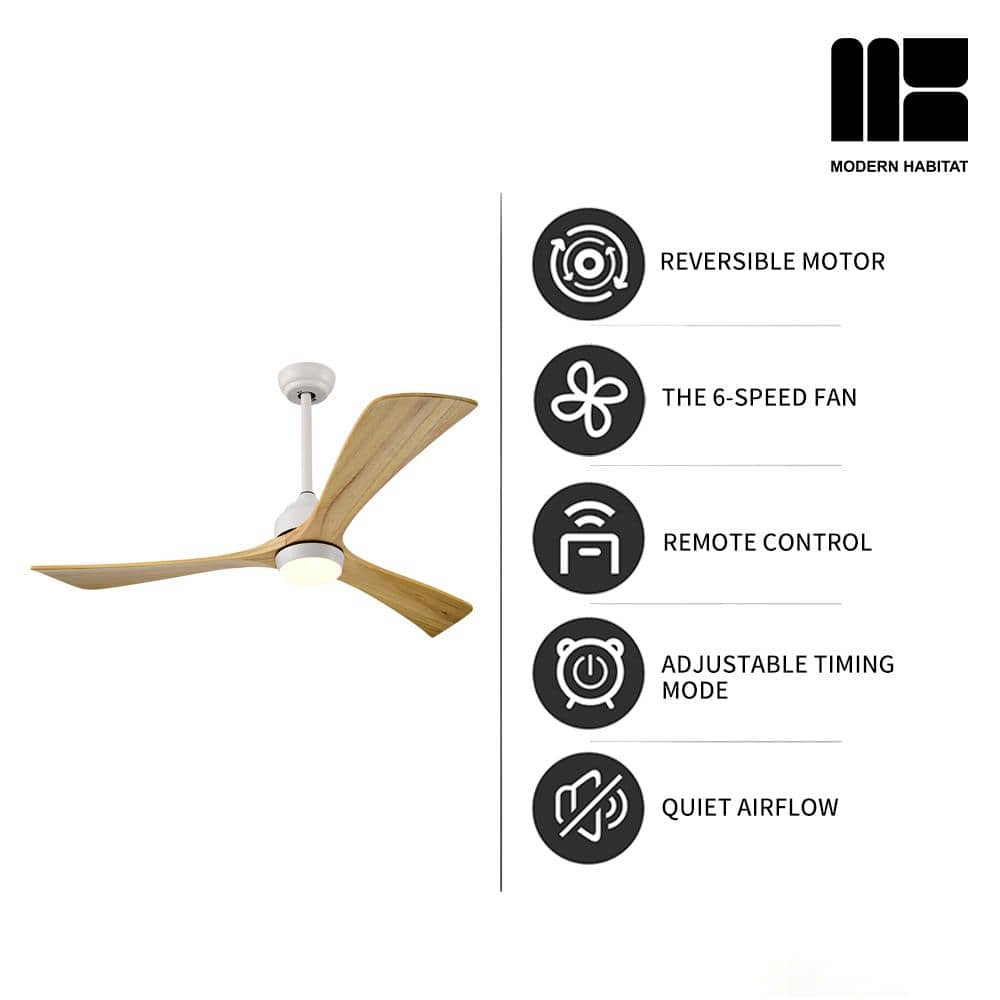Aura 52" White and Light Oak Ceiling Fan with LED Light and Remote