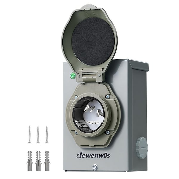 50 Amp Power Inlet Box 125/250-Volt 60Hz Backyard SS2-50P Waterproof Socket, Gray