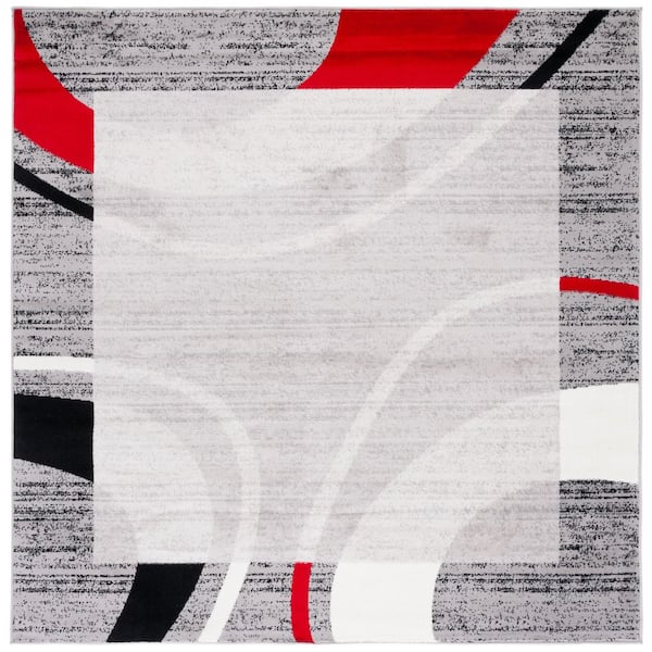 Skyler 7 ft. x 7 ft. Gray/Red Geometric Border Square Area Rug