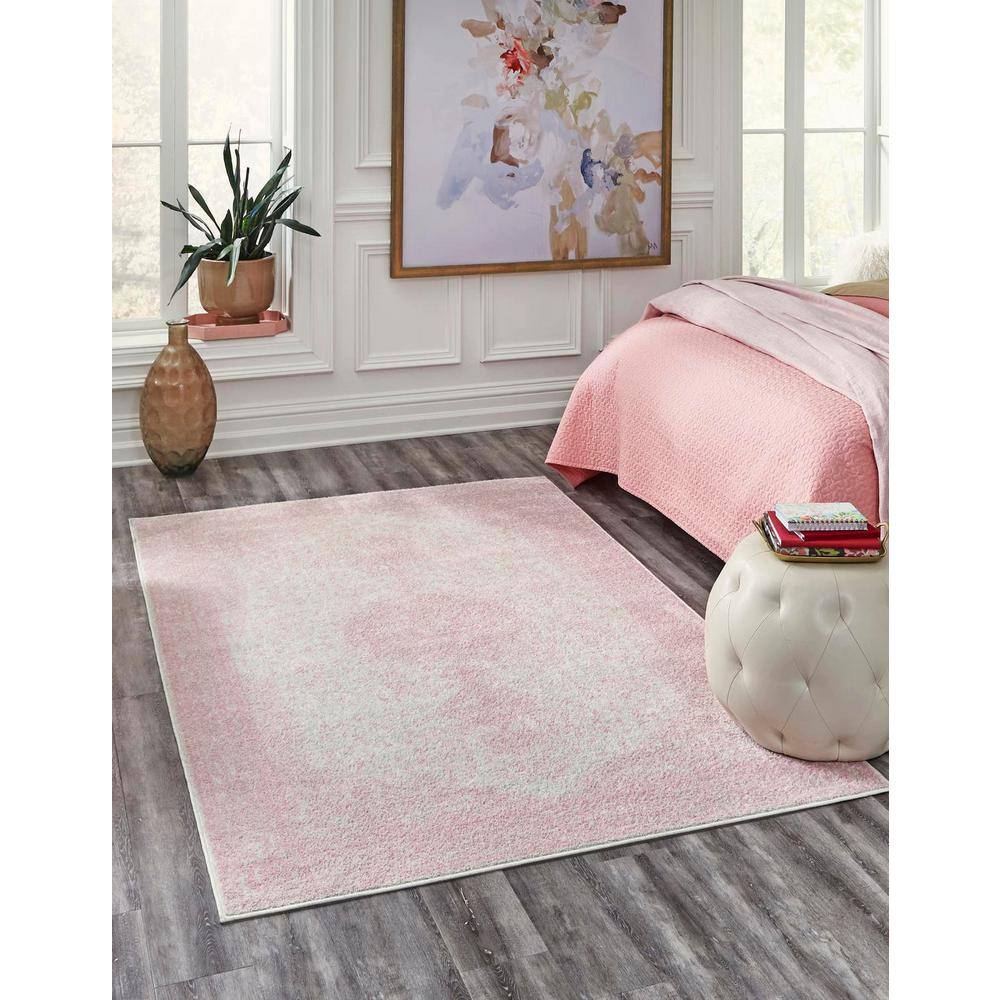 Pink Medallion 9' x 12' Stain-Resistant Synthetic Area Rug