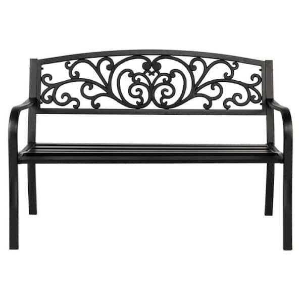 ESILOO 50 in. Iron and PVC Outdoor Bench-Elegant Garden, Patio and Park Seating-Durable Powder-Coated Steel