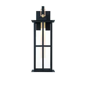 Greyson 22 in. 1-Light Brass/Black LED Wall Sconce with Clear Glass Shade