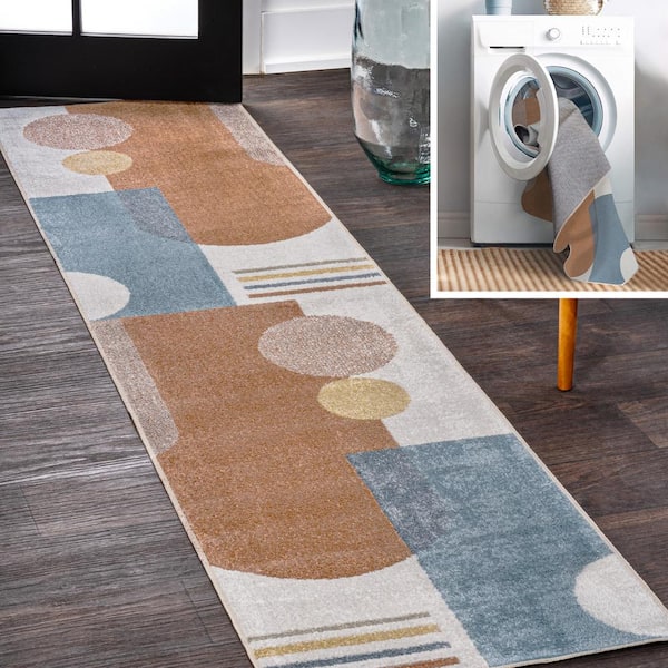 JONATHAN Y Cream/Multi 2 ft. x 8 ft. Slinger Modern Contemporary Collage Machine-Washable Runner Rug