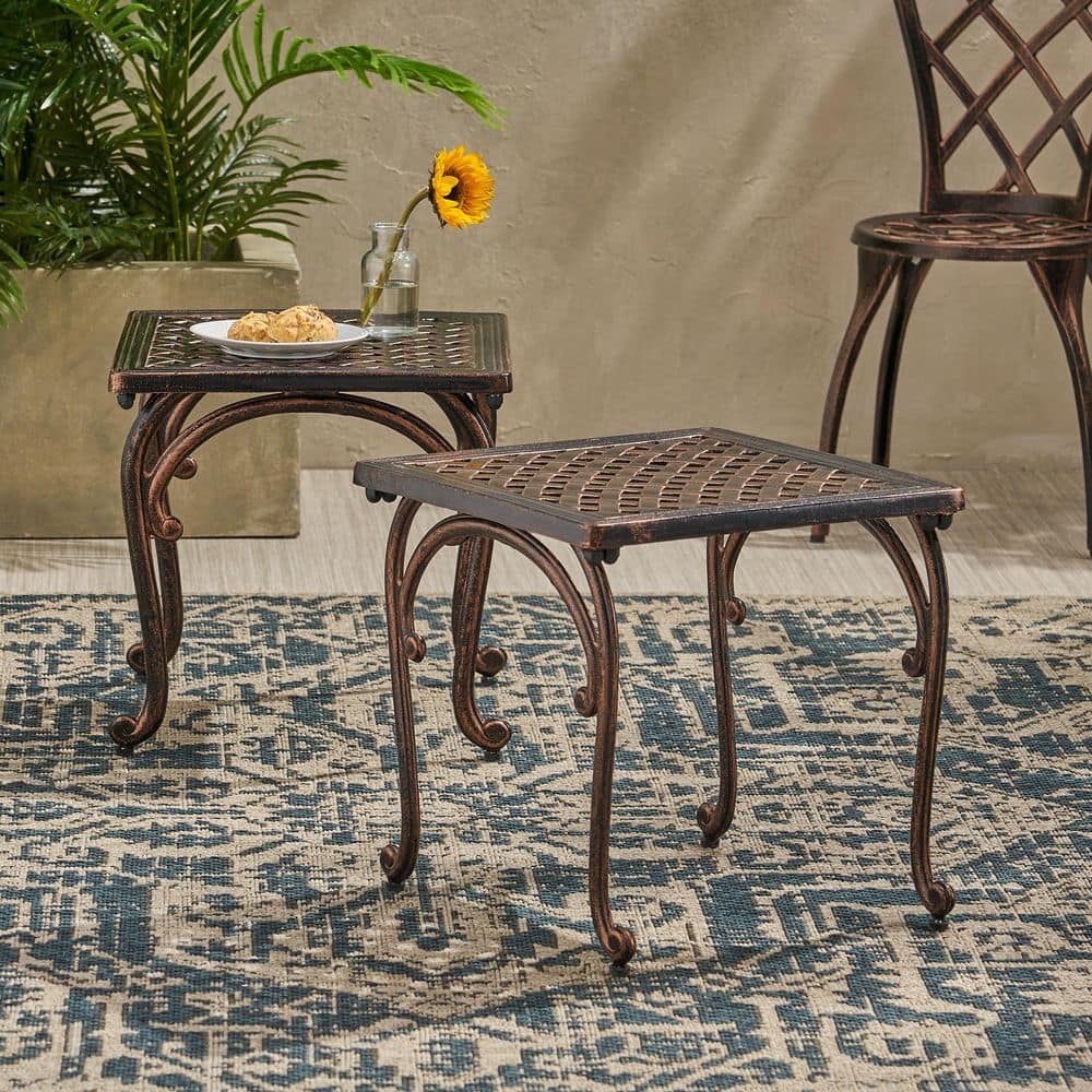 Antique Espresso Aluminum Outdoor Side Table Set of 2