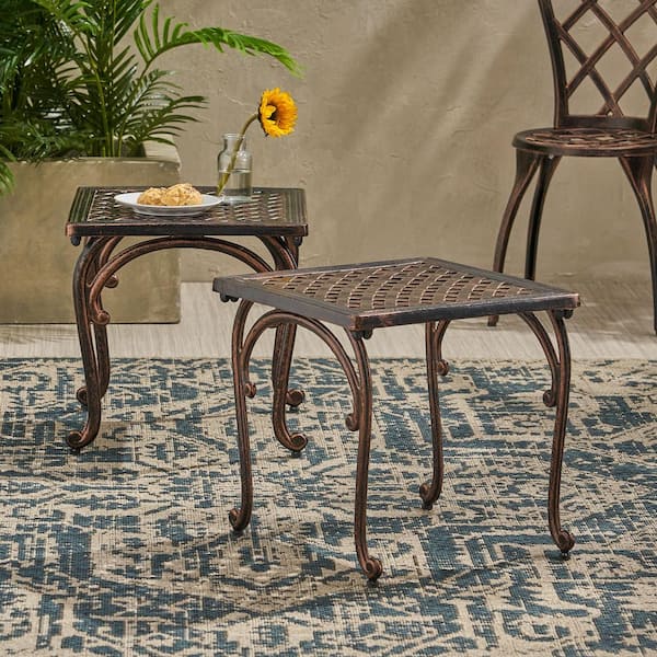 Unbranded Antique Espresso Aluminum Outdoor Side Table Set of 2